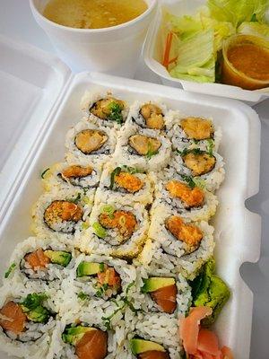 3 roll lunch special - $16 ordered on door dash, $14.95 in person