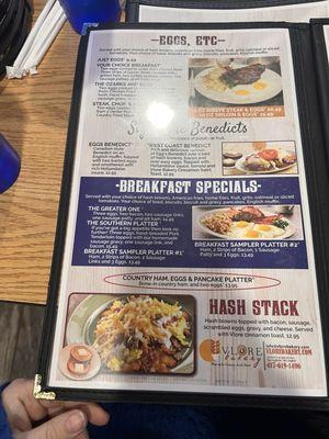 Menu breakfast specials