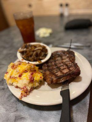 Mashed potatoes loaded and steak!