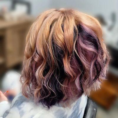 Purple placement in blonde hair