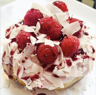 Raspberry Frosting, Raspberries, Coconut, Almonds & Raspberry Jam!