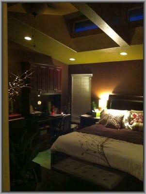 Example of recessed lighting job (with dimmer) performed by Mike....pic only shows a corner of the ceiling.