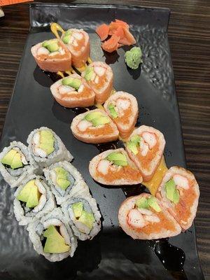 Pink Lady roll (right) and shrimp avocado roll (left)