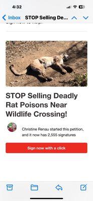 Stop selling deadly rat poisons killing the wildlife!