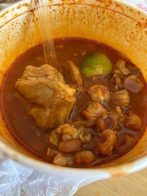 Pozole with red hominy