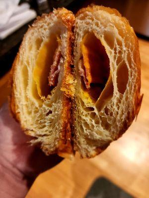 Cross section of bacon Cheese croissant