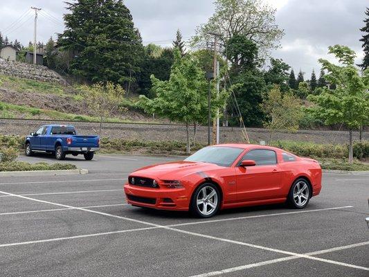 Mustang with a new bumper.