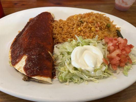 Beef enchilada with rice