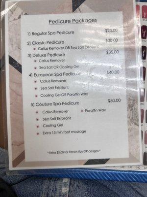 Pedicure prices