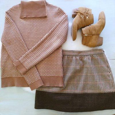 Designer inventory, women's clothing, shoes, and accessories!
(Example of inventory: J. Crew sweater and skirt)