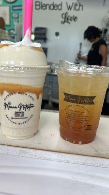 Butter Pecan Smoothie and Peach Mango tea