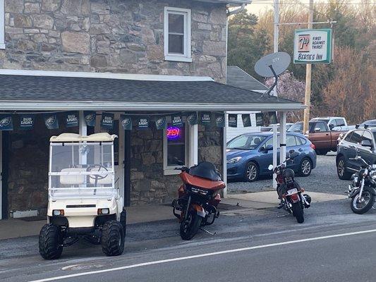 Golf cart parking at Bertie's.