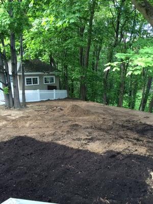 Leveled out, new soil added, loam is getting ready to move into place