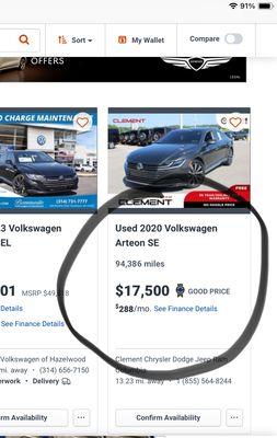 The price on AutoTrader.com