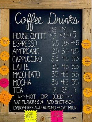 Espresso menu