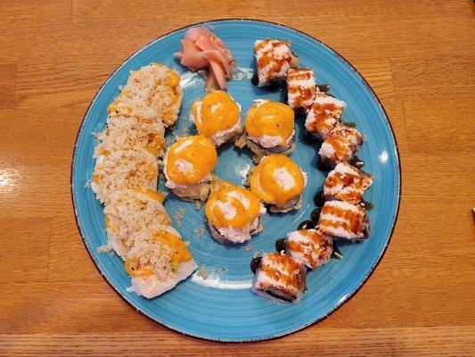 Lunch roll combo: Yami Yami, Tasty Crab, Alaska