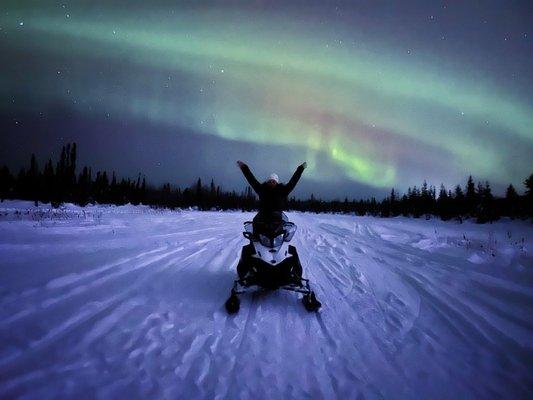 Snow machine, aurora, snow, northern lights