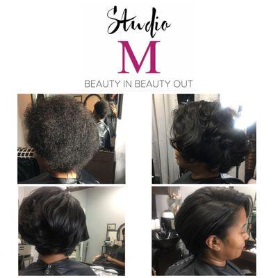 Silk press on natural hair client