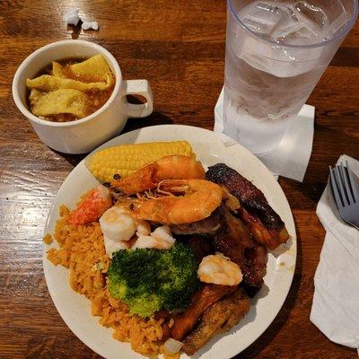 First plate of vegies and proteins