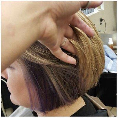 Highlights with violet purple peek a boos on both sides