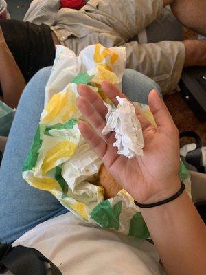 Crimpled trash a subway employee gave me 3