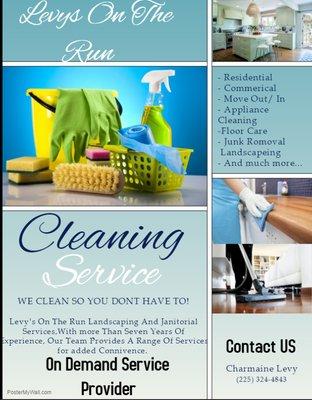 Levys On The Run Landscaping And Janitorial Services 
Office Cleaning, Lawn Services,Move in- Move Out Cleaning, Pressure Wash