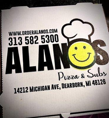 Large Alanos pizza & subs box.