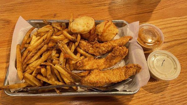 3 piece tenders and fries.  Cheddar biscuits were extra