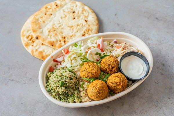 Flalafel Plate w/ Tabouli and Apple Cabbage Slaw