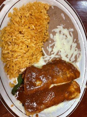 Spinach enchiladas with beans and rice. Very good and portion sizes were big