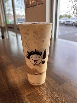 Crème brûlée milk tea w/boba $7 (4/12/2024)