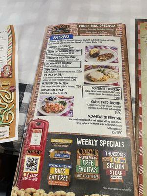 Back of menu