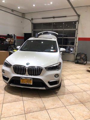 On this beautiful BMW X1 we installed a Bimmer tech rear camera retro fit hardware