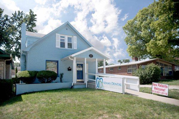 The East location of Adams Dental Group is fondly referred to as "The Little Blue House".