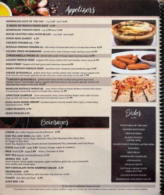 Menu current as of 10/24/2024 - Appetizers & Beverages