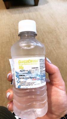 Glucose test. The lemon lime tasted like a flat sprite. They keep these chilled and have multiple flavors.