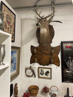 I remember when my uncle had on like this.  Now my son was wanting idea on a deer mount.  Me I like the basket and the sign to the right.