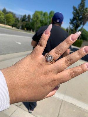 Two wedding bands soldered together and my engagement ring in between them