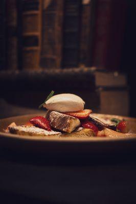 French Toast
 Strawberries, Whipped Creme Fraiche, Maple Syrup for Brunch