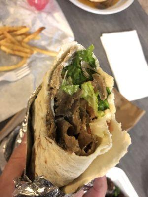 Gyro wrap with hummus + side of fries