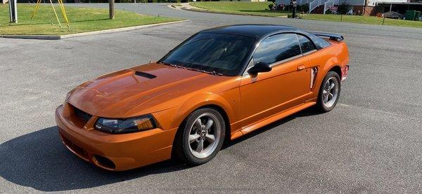 Full wrap on 2000 Mustang GT with 3m liquid copper