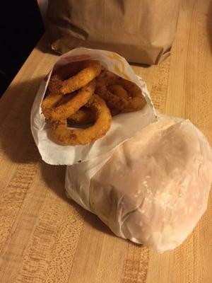 Cheeseburger and an order of onion rings