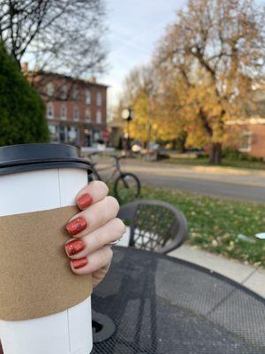 Pumpkin coffee and some fall foliage, can't go wrong!