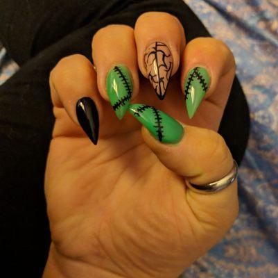 Halloween nails with custom hand painted nail art.