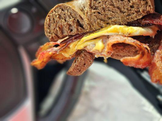 Bacon Egg and Cheese on pumpernickel.