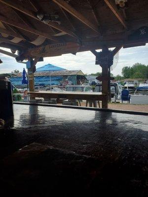 View of docks from under the bar