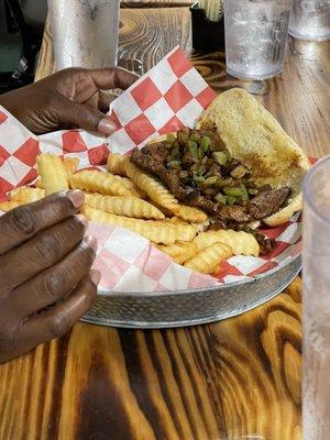 Lunch special brisket sandwich and fries