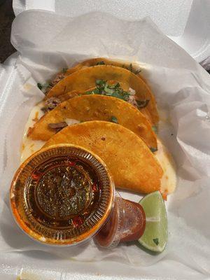 Birria Tacos.  Consume in the oversized cup. Tasty