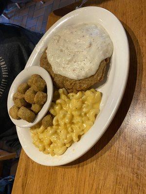 Chicken fried steak with gravy Mac & cheese & fried okra