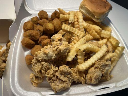 Dozen Fried Chicken Gizzards and two sides plus a roll - Chose fries and fried okra. Slap Yo Momma Good !!!